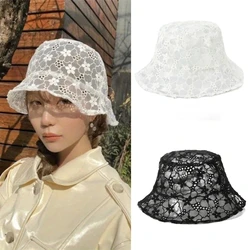 Korean Style Flower Lace Bucket Hat Summer New Women Sun Hats Fishermen Hat Hollow Casual Ladies Outdoor Travel Headdress