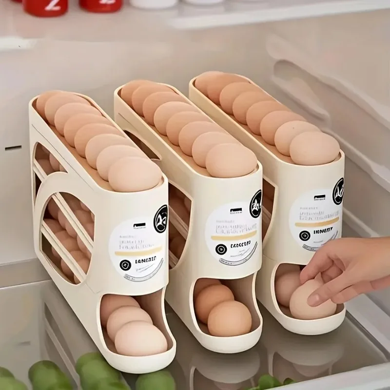 Refrigerator Egg Holder Automatic Sliding Design Egg Rack Space Saving Storage Transparent PP Material Fresh-Keeping Kitchenware