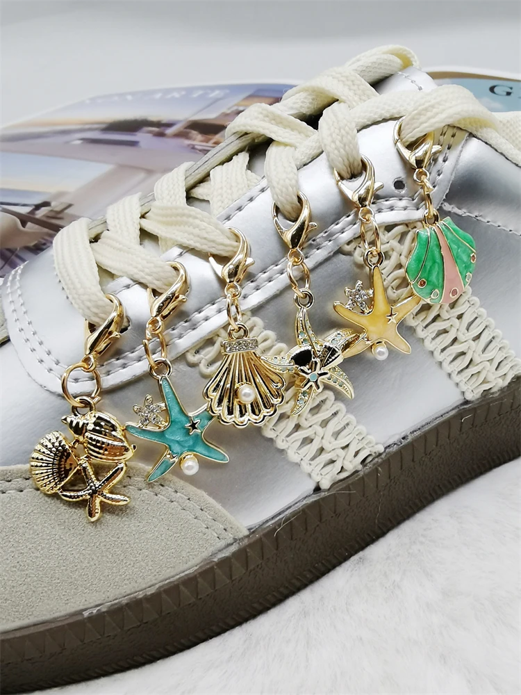 5PCS Strass Seestern Schuh Anhänger Dekorationen Schnürsenkel Charms DIY Schnürsenkel Schnallen Lustige Shell Schuh Clips Zubehör – Detail 8