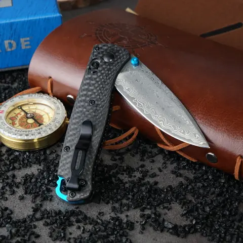 Multi functional portable folding knife, carbon fiber handle, Damascus steel blade, men's gift, knife enthusiast collector