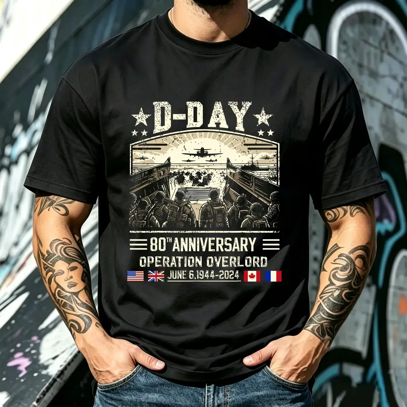 washed T Shirt D Day Dwight Eisenhower Quote 80th Anniversary long or short sleeves vintage Washed homme Slightly