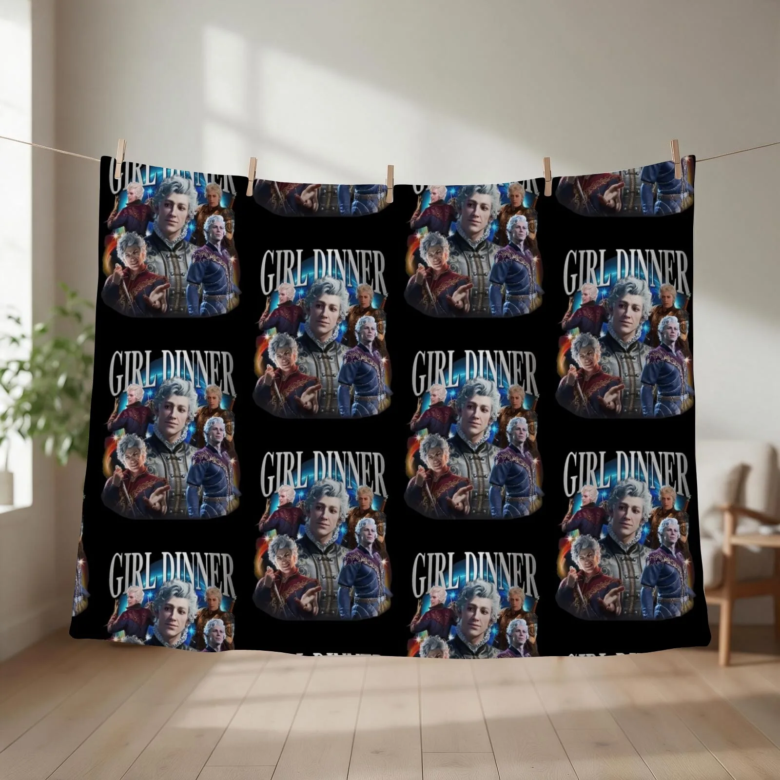 Vintage Retro Astarion Girl Dinner Throw Blanket couch cozy soft plush fuzzy picnic outdoor blanket