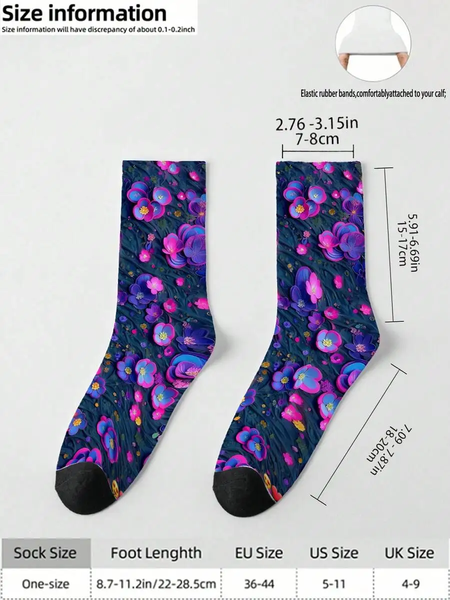 

One Size Floral Print Socks For Men Women, Soft Elastic Comfortable Casual Street Style
