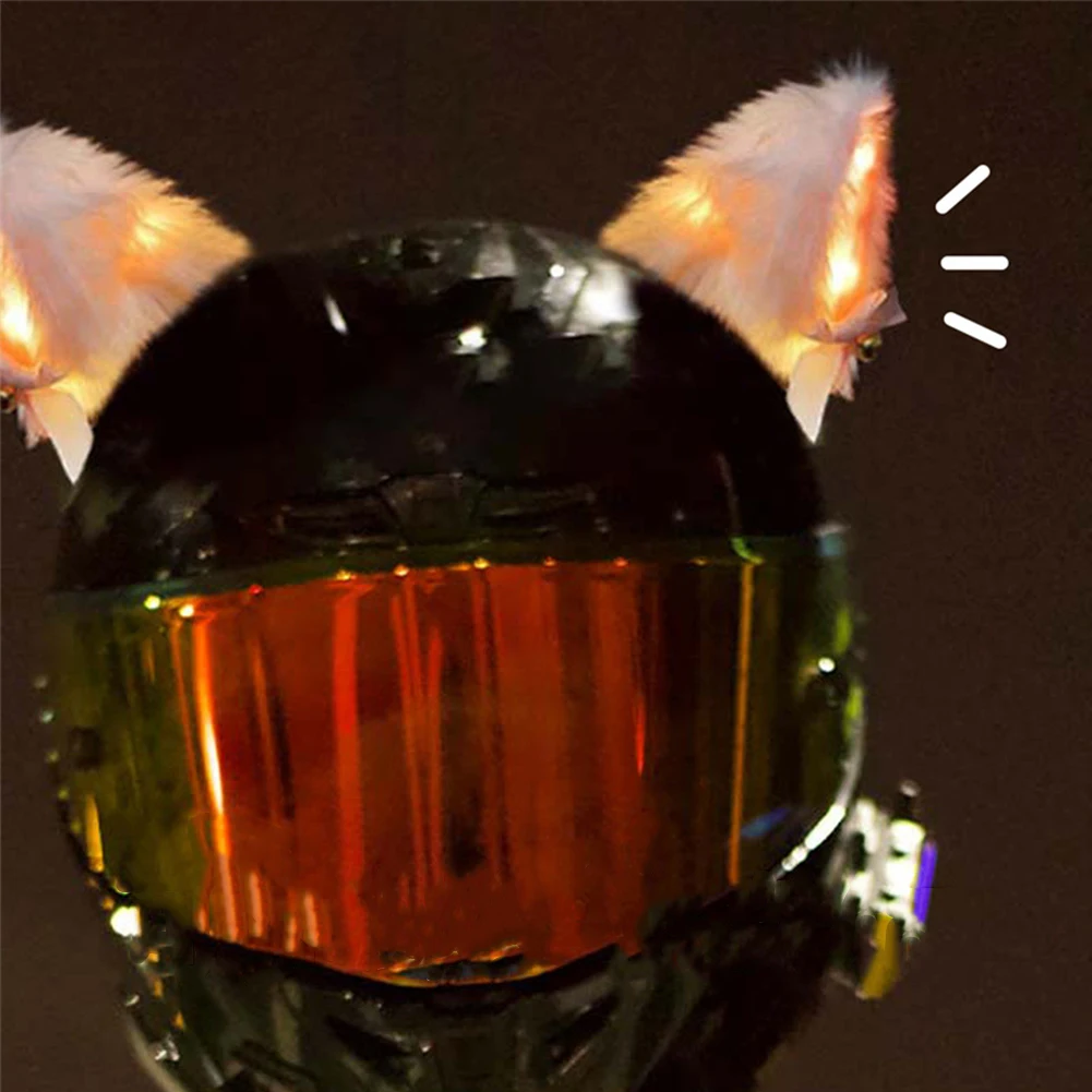 2Pcs Motorcycle Helmet Cat Ears Decoration  with Colorful LED Light Plush Motocross Helmet Full Face Off Road Helmet Decor