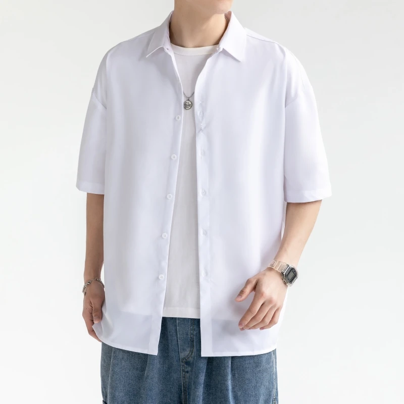 Trend Luxury Handsome High-Grade Japanese Casual Shirt Ice Silk short-sleeved Shirt Male Summer Thin Fashion Brand