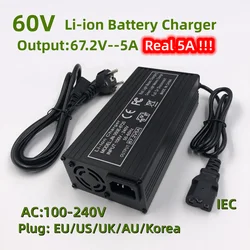 Chargeur rapide pour batterie au lithium, 60V, 67.2V, 5A, 67.2V, 16S 60V, connecteur IEC/PC, dissipation thermique de bain