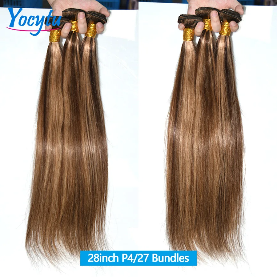 Highlight Straight Human Hair Bundles 22 24 26 Inches Ombre Human Hair Bundles P4/27 Bundles 100% Human Hair Honey Blonde Brazilian Weave Bundles