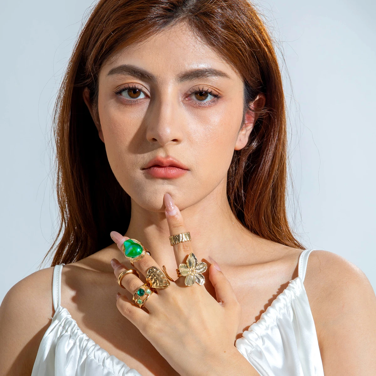 Tocona 2024 موضة جديدة فاخرة تقليد اللؤلؤ حلقة مفتوحة مجموعات للنساء أنيقة الذهب اللون خاتم مجوهرات اكسسوارات الحفلات