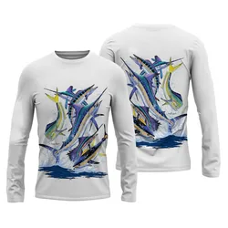 2024 3D Men's Fishing Shirts Pinting Fishing Apparel Breathable T-Shirt Long Sleeve Outdoor Sports Crewneck Fishing Shirt