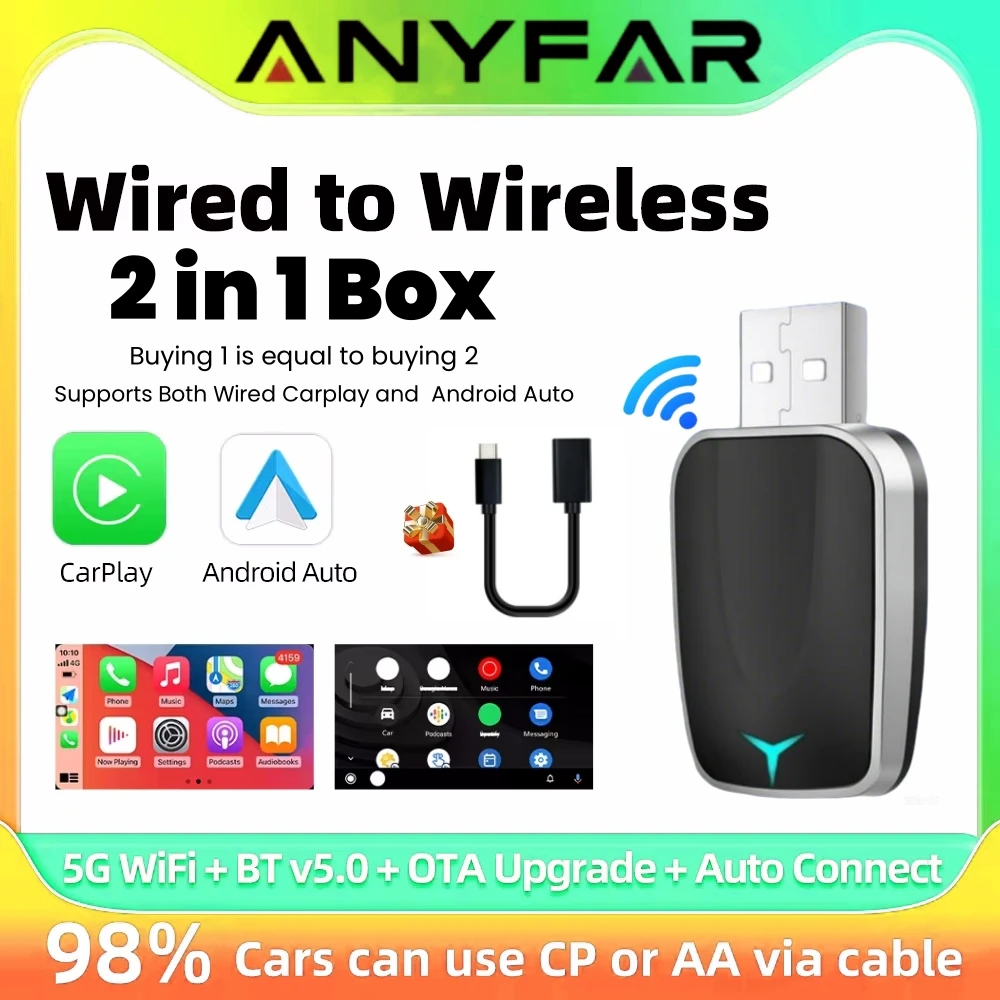 

Mini Wireless CarPlay & Android Auto Adapter – Plug & Play Dongle, Convert Wired to Wireless, USB-A/C, Compatible with 2016+ Car