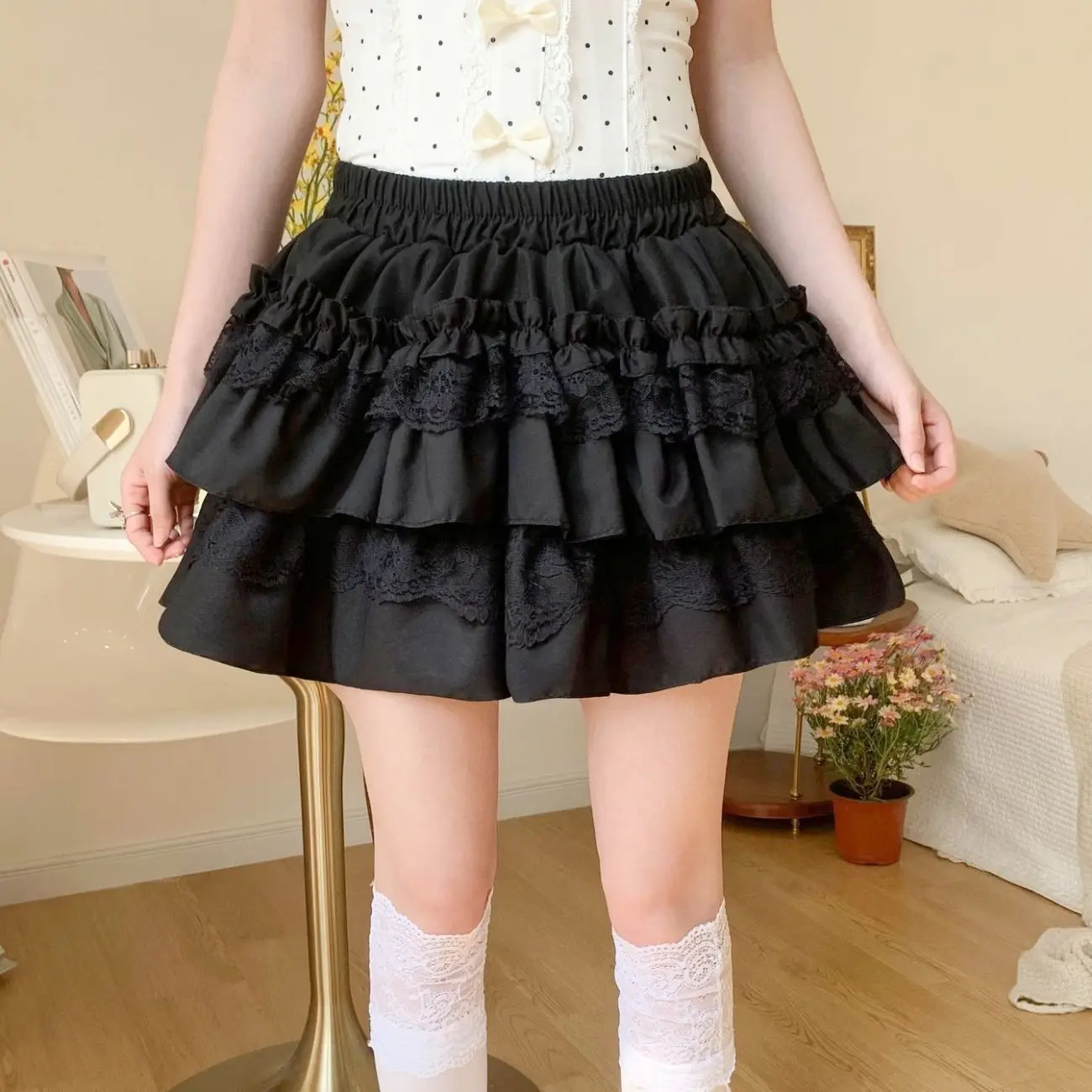 الصيف الحلو Y2K الدانتيل تنورة صغيرة المرأة Kawaii تكدرت عالية الخصر كعكة تنورة الإناث أنيقة لطيف اليابان موضة ضئيلة ألف خط تنورة