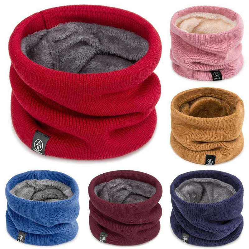 

Winter Knitted Warm Scarf Solid Color Thicken Wool Fur Neck Warmer Snood Unisex Neck Pullover Ring Scarf