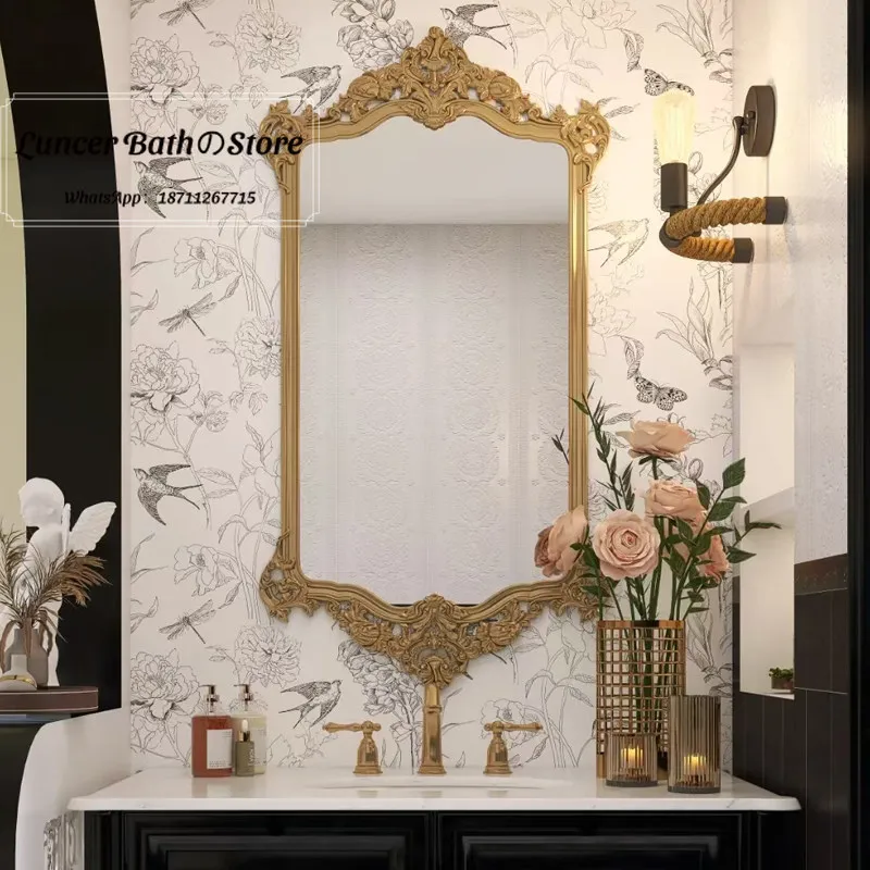 Baroque Style Antique Gold Framed Wall Mirror, Luxury Carved Ornate Accent Mirror for Vanity & Home Wall Decor