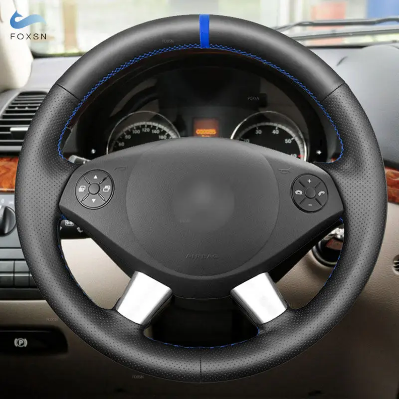 

Кожаный чехол на руль автомобиля с косами для Mercedes Benz W639 Viano 2010-2015 Vito 2010-2015 Valente 2012-2015 с синей полосой