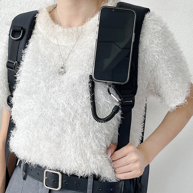 Magnetic Phone Belt Clip Backpack Holder For Magsafe For Phone For Xiaomi Huawei Anti-Lost Phone Metal Hook Spring Rope