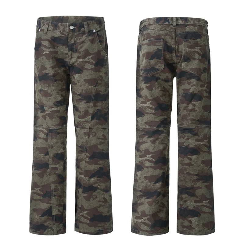 American street camouflage men's pants splicing curved knife camouflage casual pants micro pull pants men