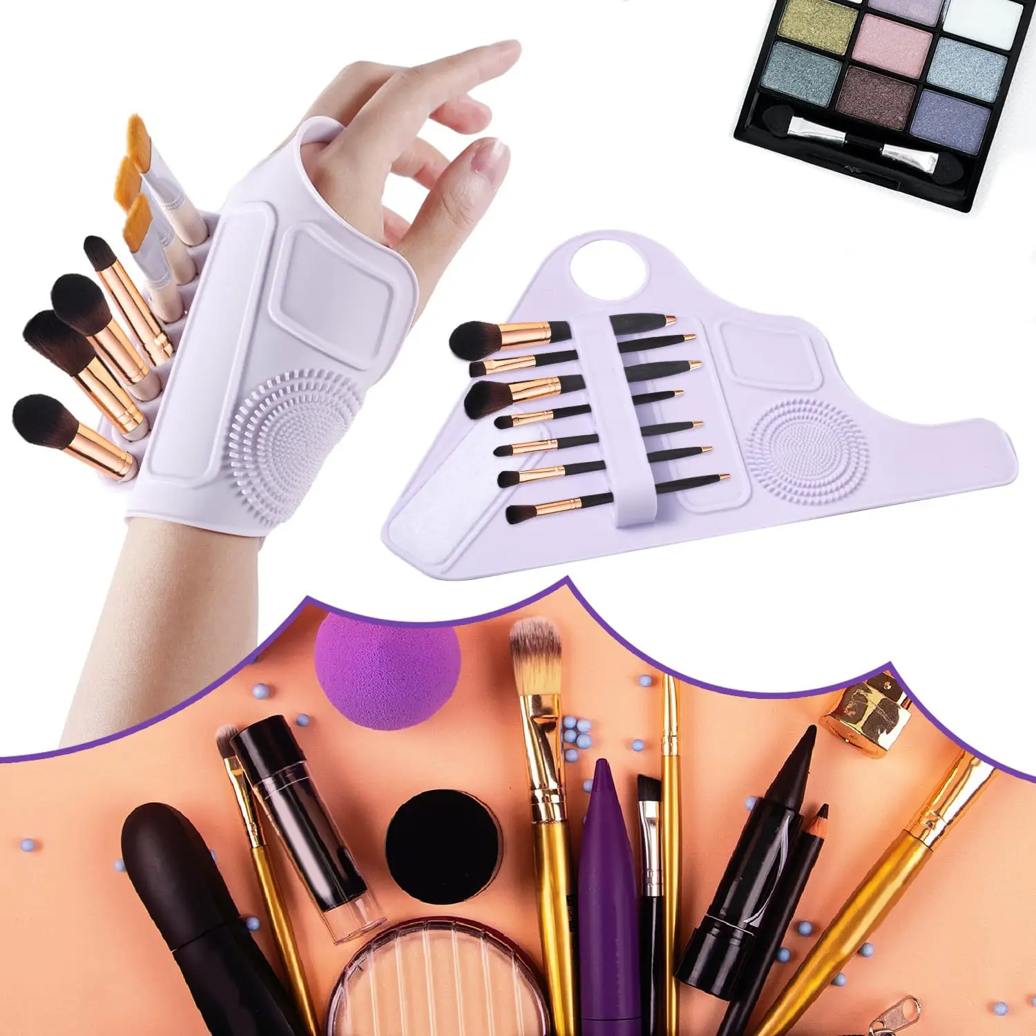 Silicone makeup artist and makeup assistant gloves beauty pad hand worn portable color palette beauty tool