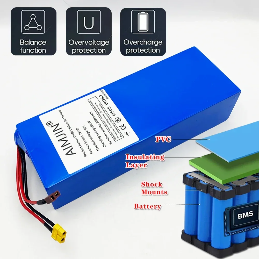 بطارية ليثيوم أيون 60 فولت 16S5P 20 أمبير من الأكثر مبيعًا مع قدرة حقيقية 100% بطارية 60 فولت 1800 وات 18650 بطارية أصلية #5