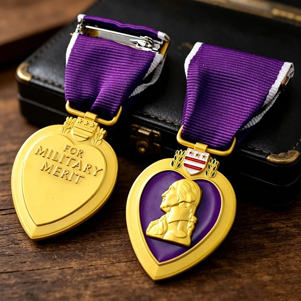 1PC Purple Heart Medal of The U.S. Military Purple Ribbon Badge Pin Style Histtory Decoration Craft Gift for History Enthusiast