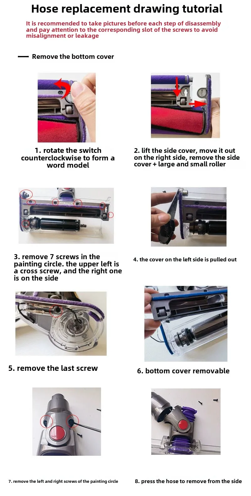 For Dyson V6 V7 V8 V10 V11 V15 Soft Velvet Roller Suction Head Hose Replacement Home Cleaning Vacuum Cleaner Accessories Parts