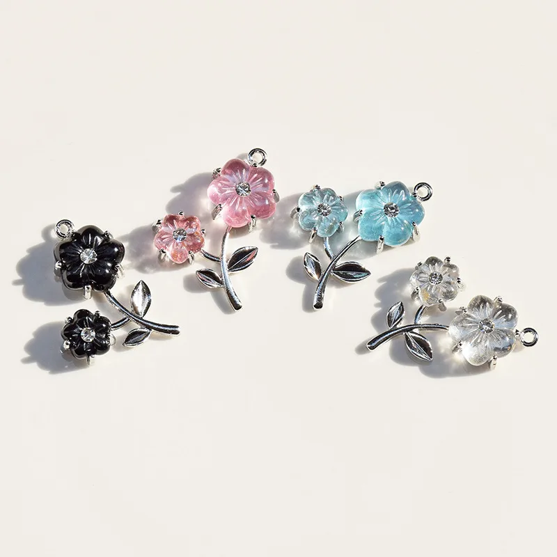 10Pcs Fashion Crystal Flower Charms Alloy Penent For Jewelry Making Diy Bracelet Necklace Earrings Handmade Accessories Supplies