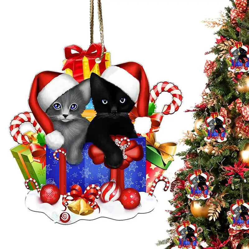 Divertente creativo natale acrilico gatto nero ciondolo delicato pratico albero di natale Decor ornamenti impiccagioni durevoli