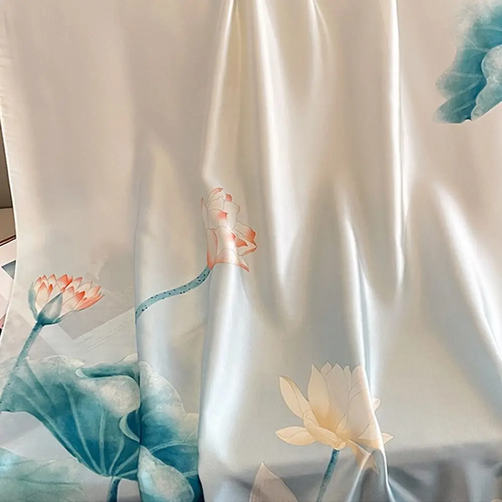 وشاح حريري مطبوع عليه لوتس أنيق للحماية من الشمس شال ناعم خفيف الوزن على الشاطئ للسيدات