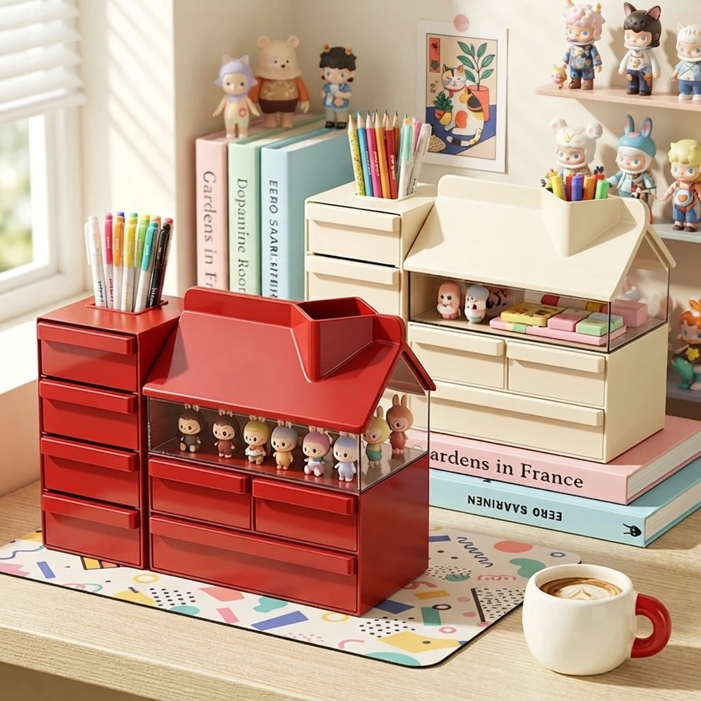 Small House Desktop Storage Box Hand Blind Box Display Tool Pen Holder Stationery Box Desktop Miscellaneous Jewelry Storage