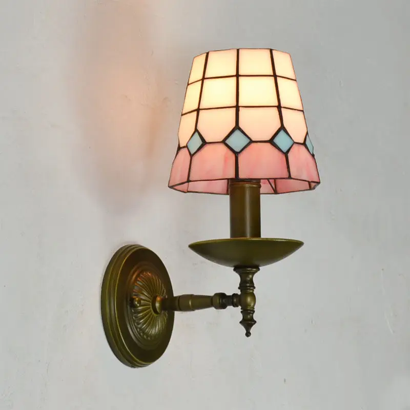 American Country Retro Colored Glass Wall Lamp Living Room Background Wall Bedroom Bedside Study Mediterranean Sea Sconces Light