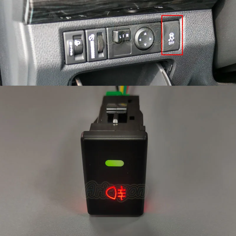 Red and Green Light Car Rear Fog Light Button Switch with Connecting Wire for ISUZU MU-X / D-MAX Auto Accessories