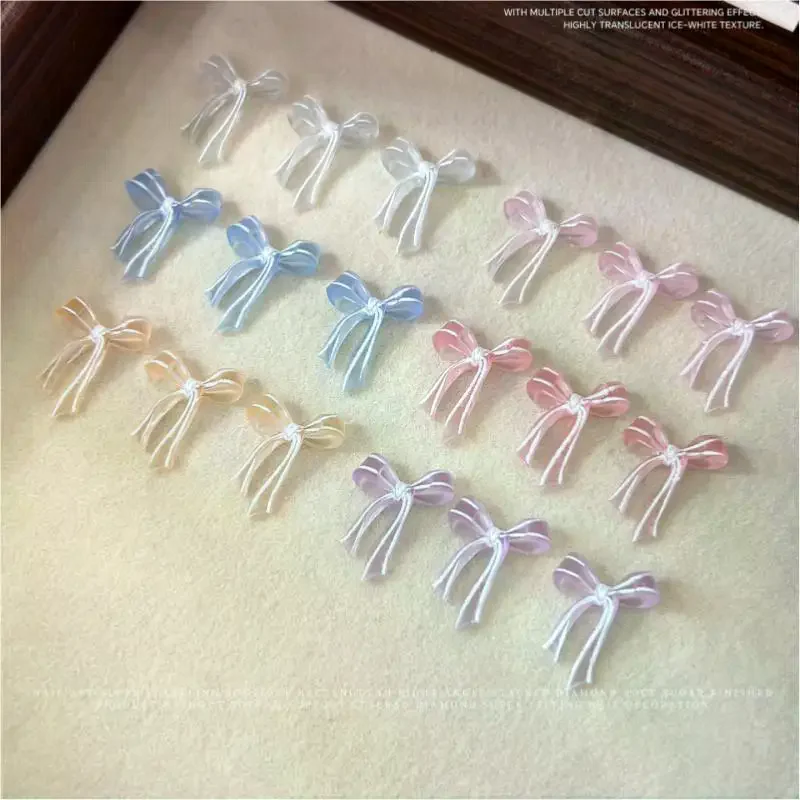 Soft Sculpted Clear Bow Nail Art Jewelry Mixed Jelly-colored Matte Ribbon Bowknot Wearable Nail Decorations DIY Manicure 40 Pcs
