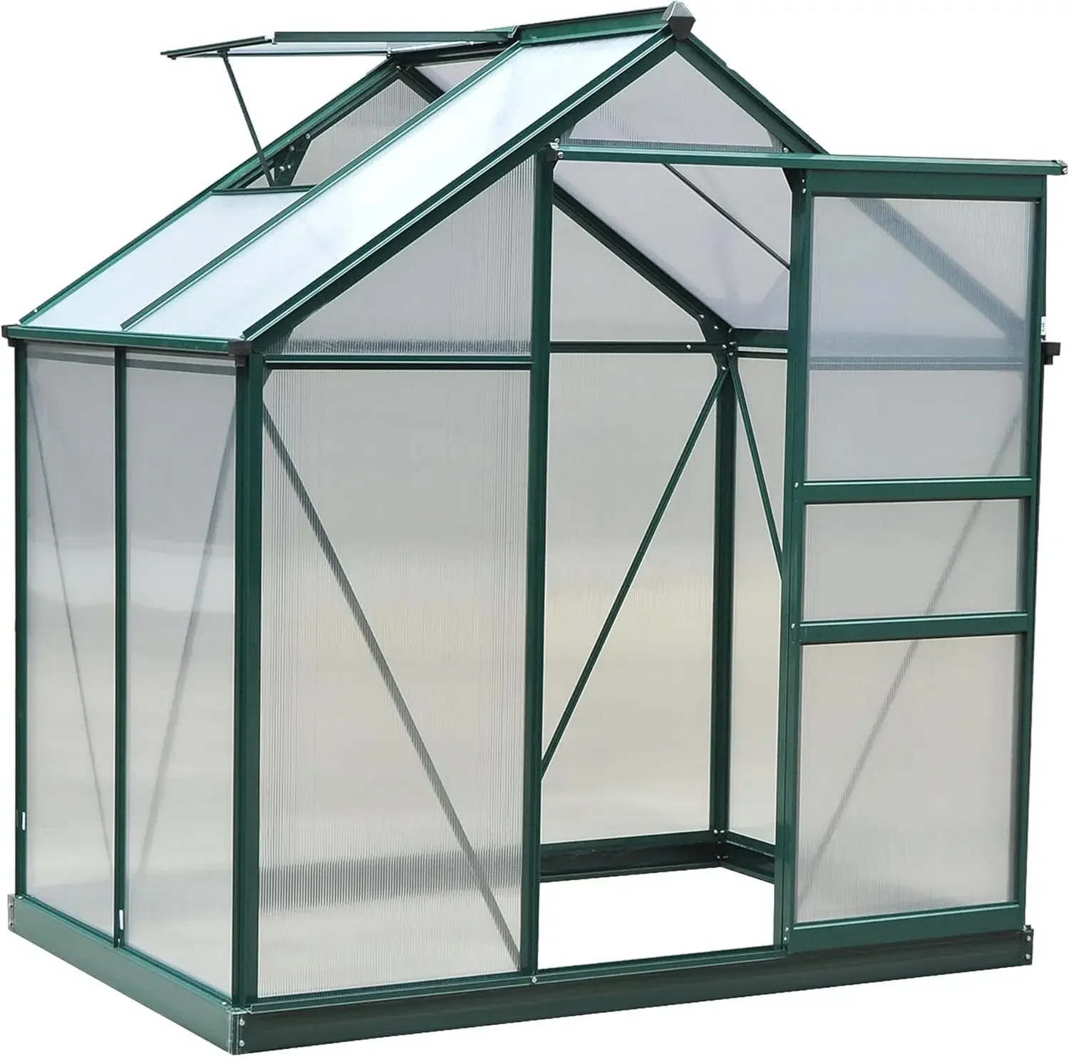 6' x 4' Greenhouse for Outdoors, Polycarbonate Greenhouse with Rain Gutter and Roof Vent, Aluminum Walk-in Green Houses