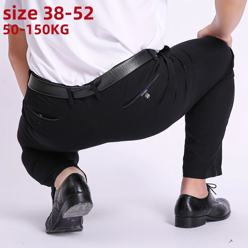 

Plus Size 52 50 48 46 Breathable Casual Pants Men 100% Cotton Fabric Slim Chinos Male Business Straight Long Large Trousers