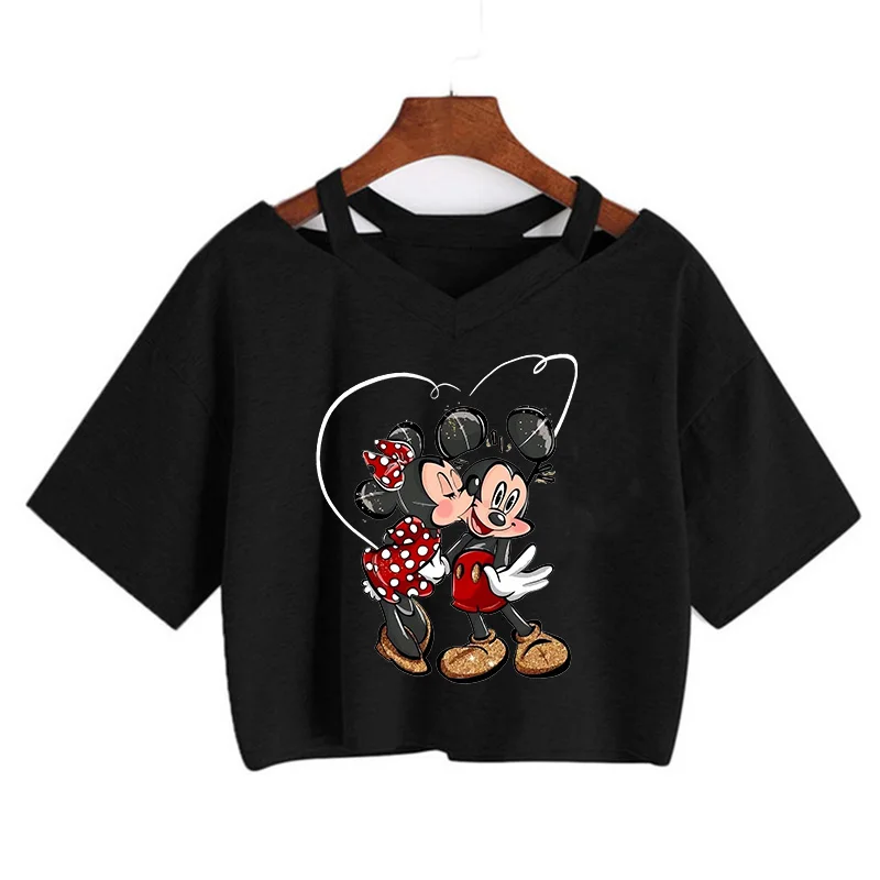 2024 Crop Top Mickey Tee Shirt Minnie Mouse T-shirt Women T Shirt Female Clothes Kawaii Disney Cropped Tshirt