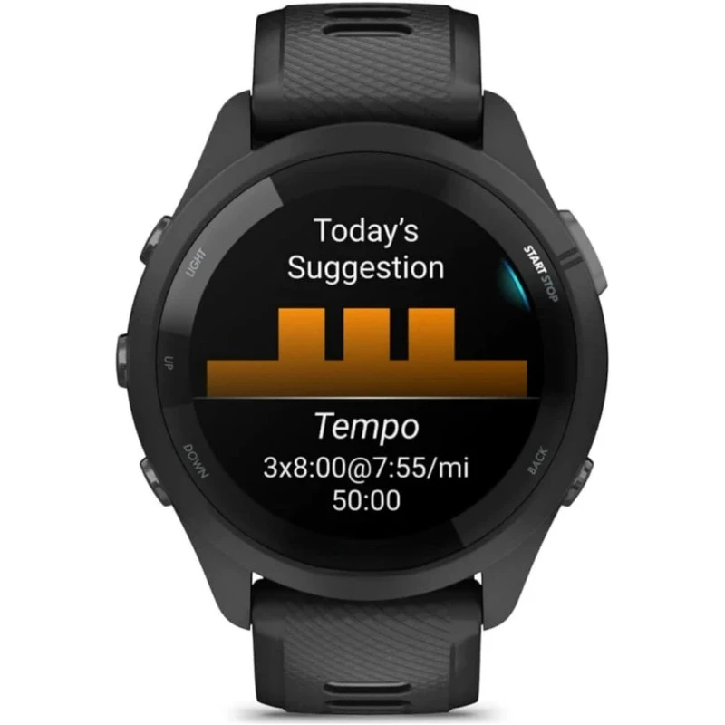 Forerunner 265 Running Smartwatch, Colorful AMOLED Display, Training Metrics and Recovery Insights, Black and Powder Gray