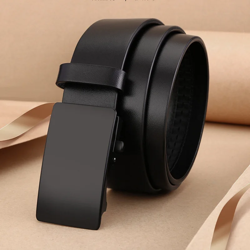 メンズレザーベルト、ビジネス用本革自動バックル牛革ウエストベルト、若い男性向け、第一層牛革ベルト