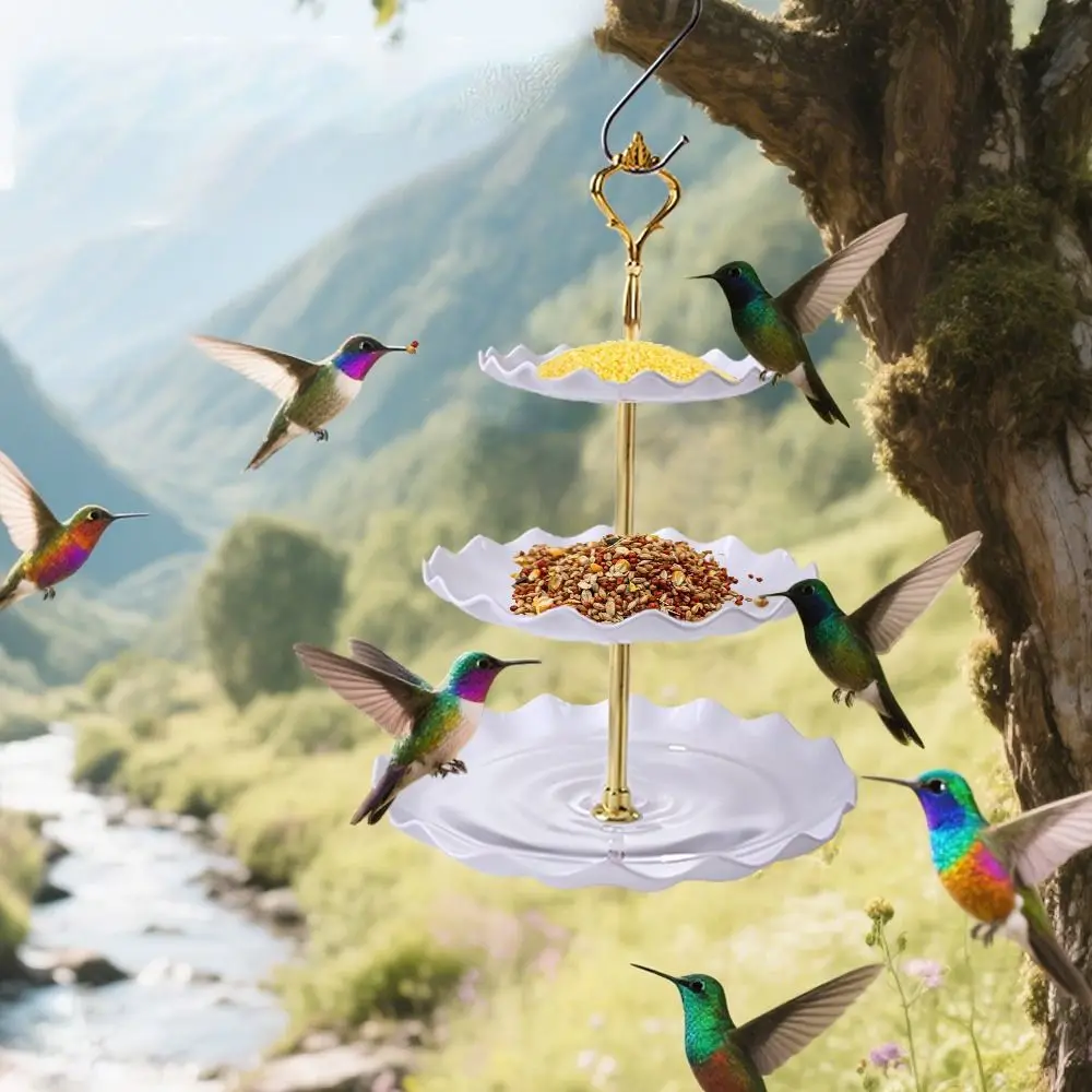 

Practical Detachable Hanging Bird Feeder Durable Plastic 3-layer Feeder Outside Bird Baths Bird Food Feeding Bowls Balcony