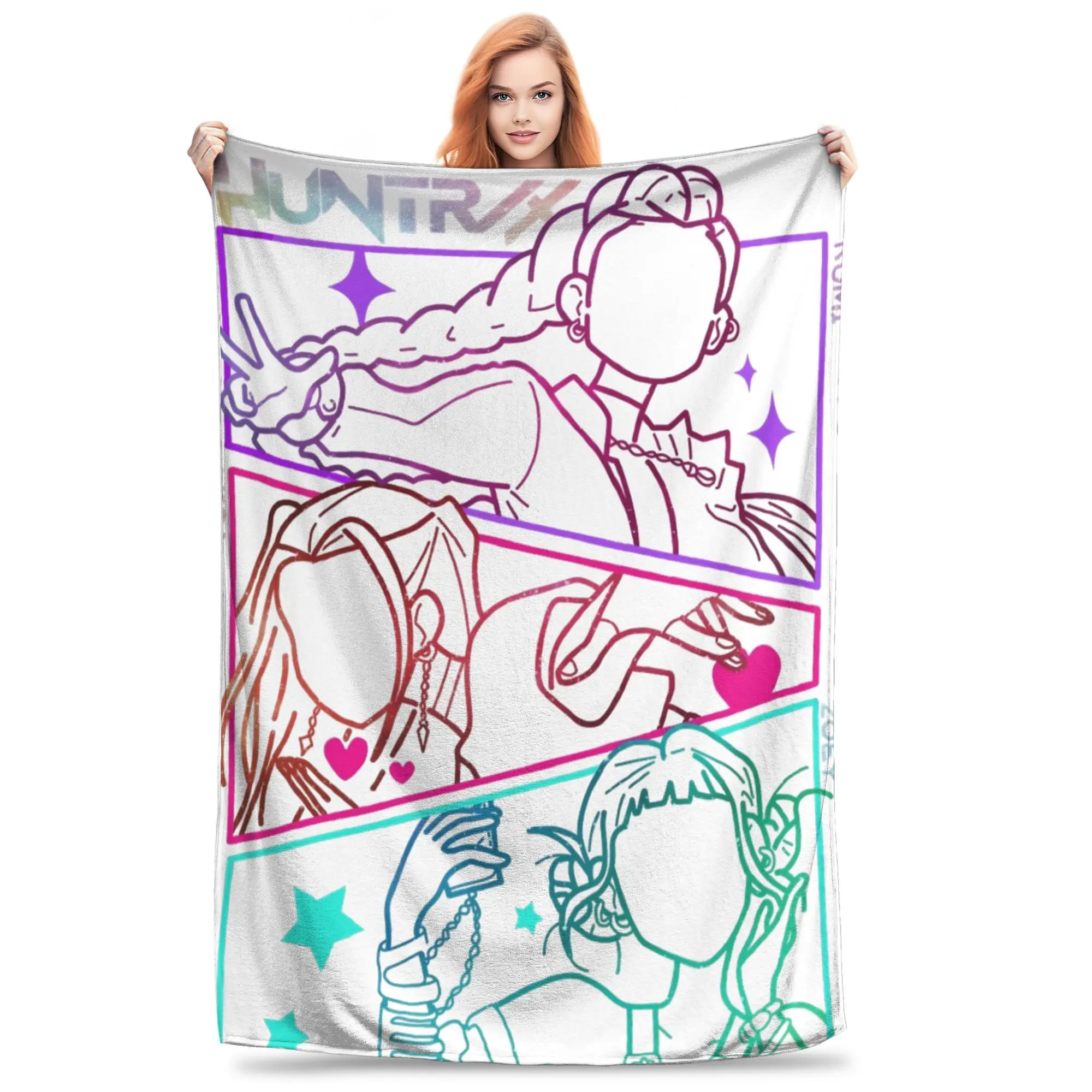 

Huntrix Plush Blanket Kpop Demon Hunters Creative Throw Blanket for Sofa Bedding Lounge 150*125cm Plush Thin Quilt