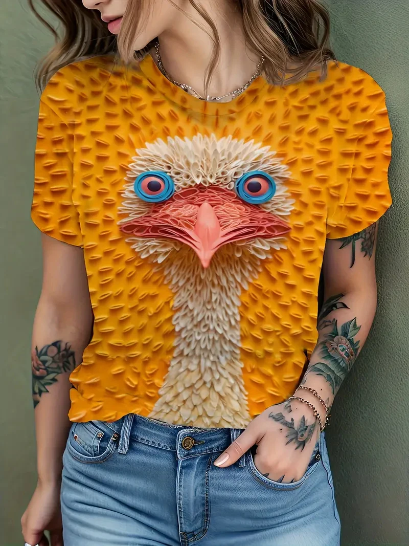 2025 جديد النعامة الجرافيك ثلاثية الأبعاد مطبوعة مضحك الحيوان تي شيرت للرجال النساء موضة الصيف عادية تيز فضفاض المتضخم الاطفال تي شيرت #3