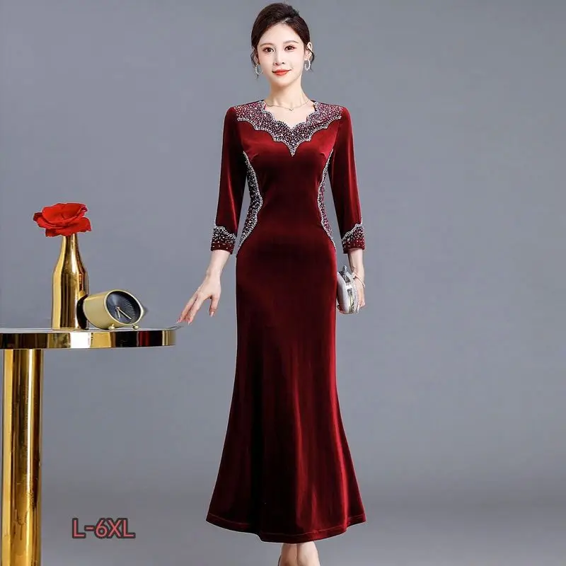 Vintage Diamonds Edding Dress 2025 Spring Attend Wedding Mother Dess Dinner Party Improved Cheongsam Short Sleeve Dresses Lady6X