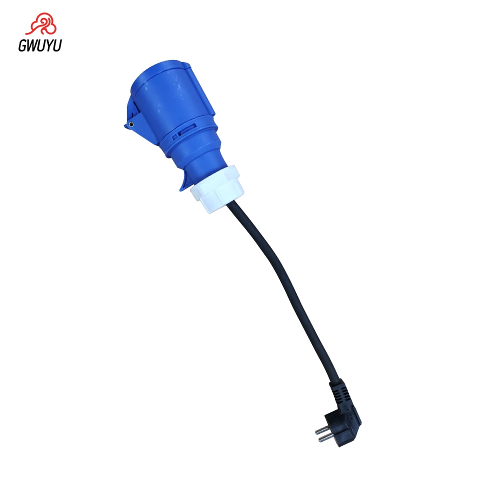 Type2 Electric Vehicle Adapter for Portable Charger 250V 32A 7KW Blue CEE Socket Female Plug Connected to 16A 3.5KW Male