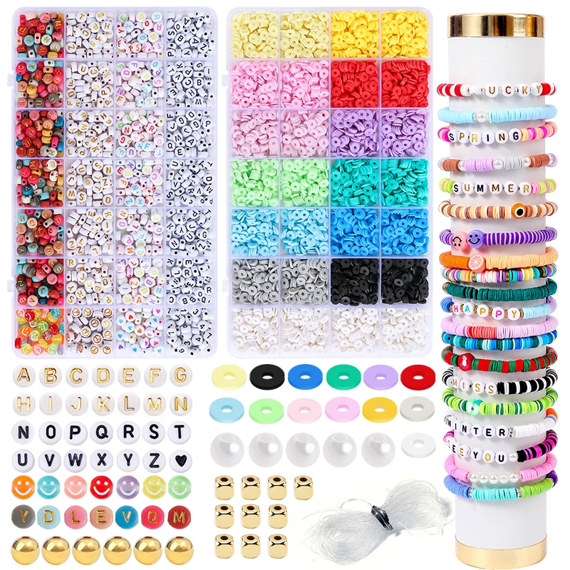 

5400Pcs Clay Beads Bracelet Making Kit 24 Colors 6mm Polymer Clay Beads Letter Beads for Jewelry DIY Friendship Bracelet Making