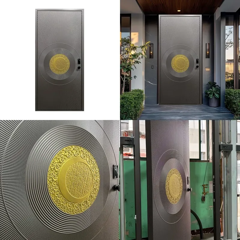 6mm Cast Aluminum Round Entry Door Fine Carving New Chinese Style Anti Theft Offset Pivot Gate for Community Villa Entrance