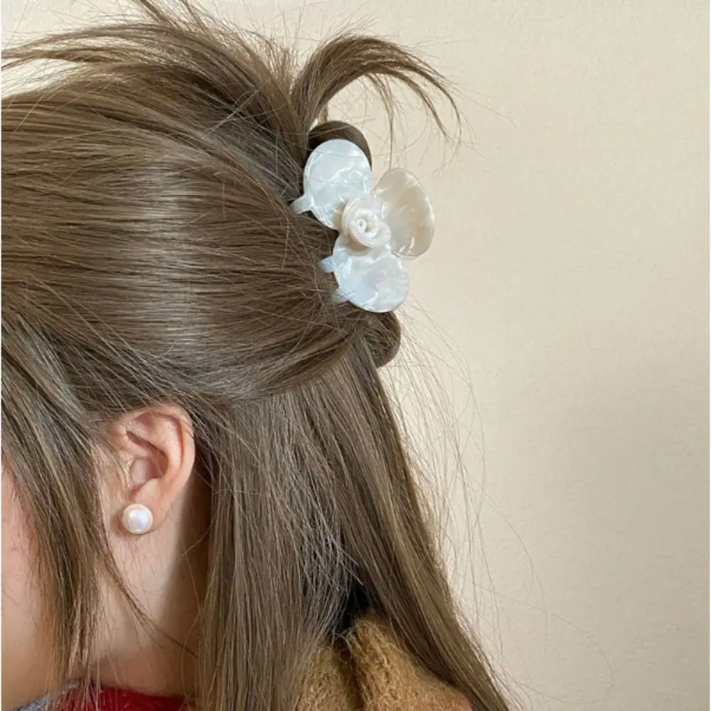 

Creative French Style Flower Hair Claw Medium Size Barrette Camellia Hairpin Korean Style Geometry Shark Clip Female