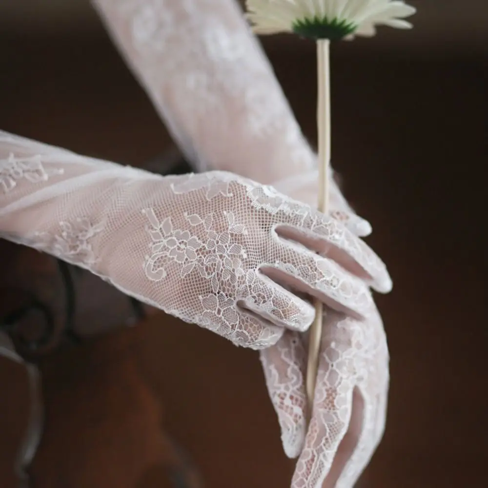 Driving Gloves Elegant Mesh Banquet Short Gloves Cosplay Bridal Mesh Gloves Wedding Mittens Party Lace Long Gloves