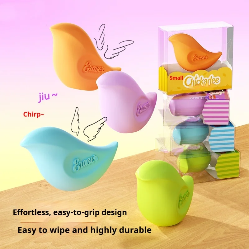 2/1 Piece with Random Color, Bird-Shaped Eraser, High Aesthetic Value, Leaves Little Residue, No Marks, Suitable for Elementary School Students, Stationery Supplies, Ideal for Back-To-School Gifts, Great for Giving as