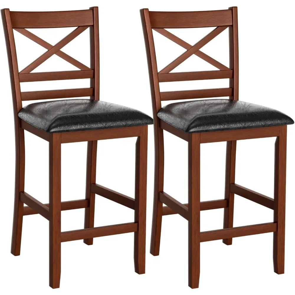 

Barstools Set of 2, 25” Counter Height Mid Century Modern Island Chairs with Back, Soft Cushion & Faux Leather Seat