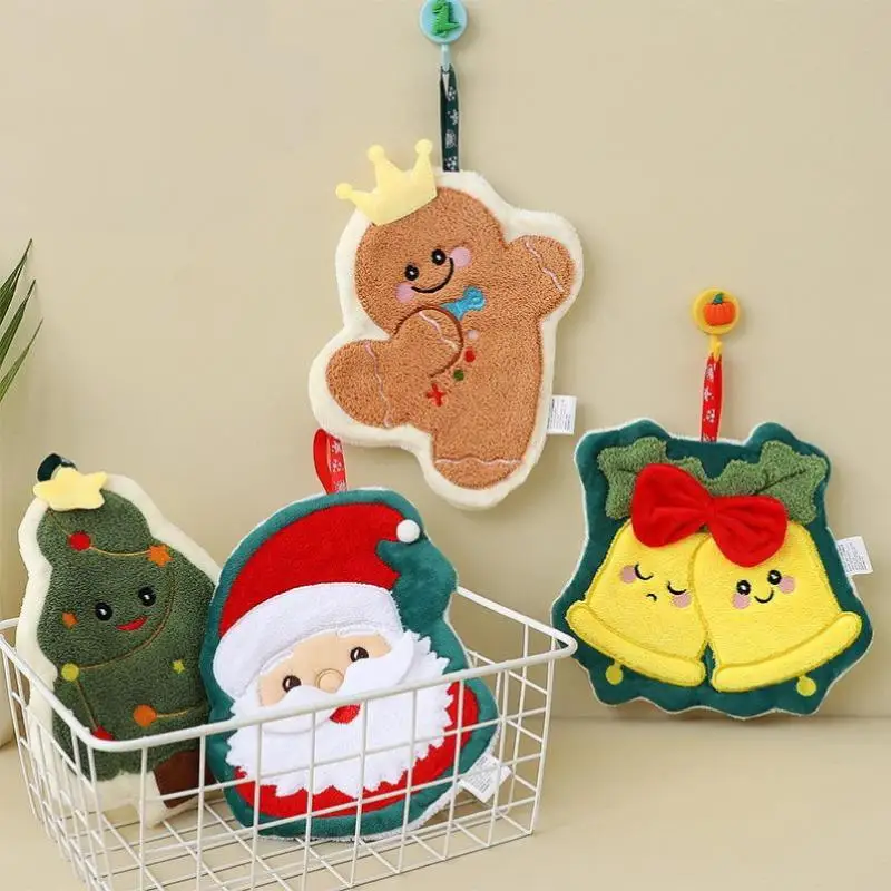 Coral Fleece Christmas Santa Claus Hand Towels Water Absorption Quick-drying Hand Towel Christmas Tree Bell Kitchen Bathroom