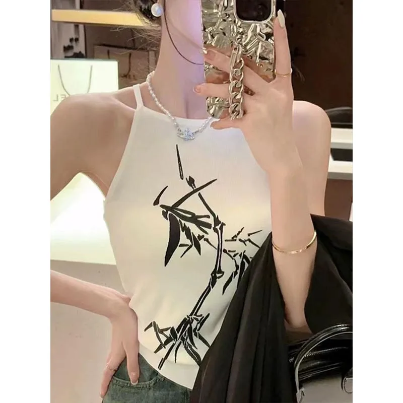 ฤดูร้อนใหม่สไตล์จีน Jacquard ถัก Camisole ผู้หญิง Slim Elastic เสื้อแขนกุด