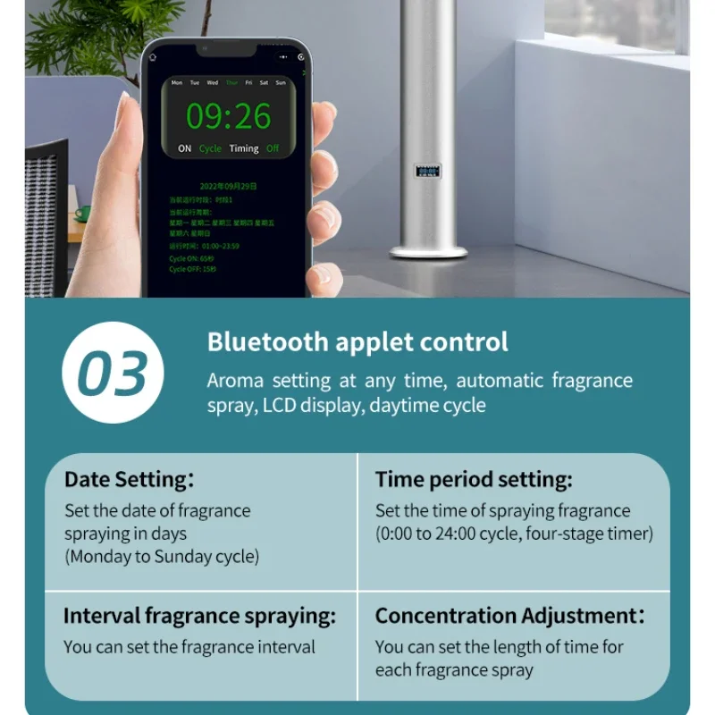 1500cbm Bluetooth App Control Automatic Spray Lobby diffusore di olio aromatico cilindro commerciale fragranza profumo aria macchina 500ml